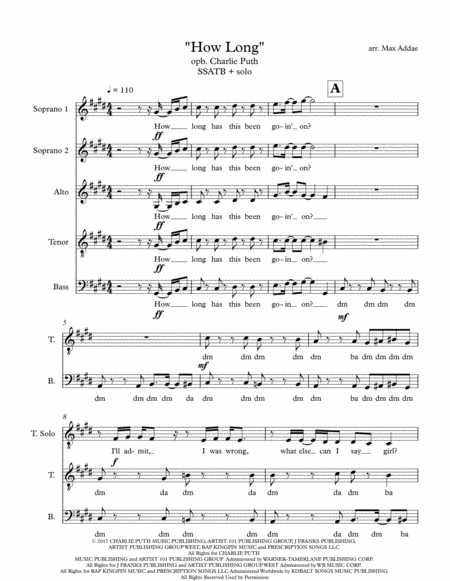 How Long Ssatb A Cappella Sheet Music