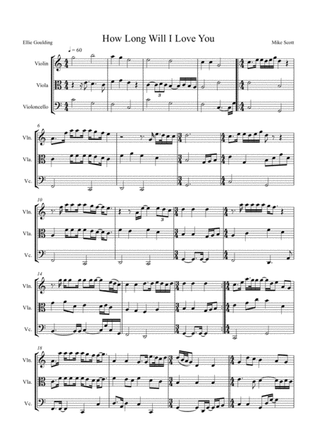 Free Sheet Music How Long Will I Love You By Ellie Goulding Arranged For String Trio Violin Viola And Cello