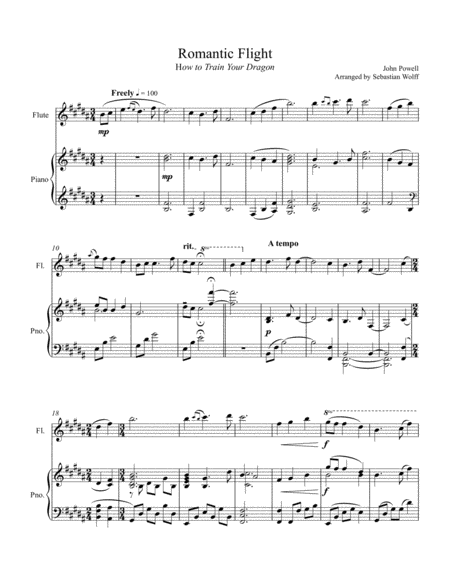 Free Sheet Music How To Train Your Dragon Romantic Flight For Flute And Piano