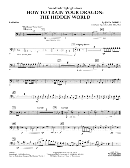 How To Train Your Dragon The Hidden World Arr Michael Brown Bassoon Sheet Music