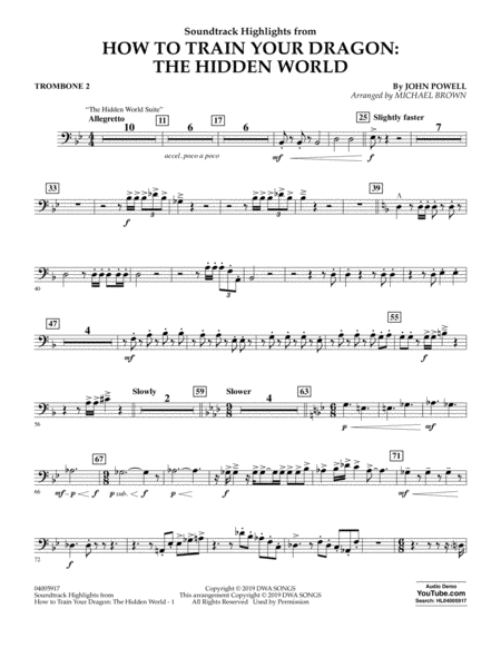 Free Sheet Music How To Train Your Dragon The Hidden World Arr Michael Brown Trombone 2