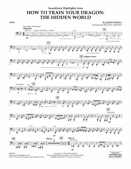 How To Train Your Dragon The Hidden World Arr Michael Brown Tuba Sheet Music