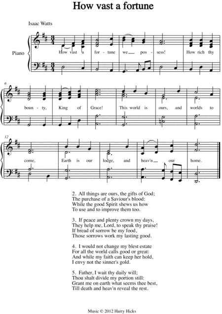 Free Sheet Music How Vast A Fortune A New Tune To A Wonderful Isaac Watts Hymn