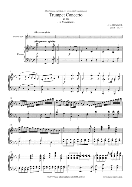 Hummel Allegro Con Spirito In Eb For Bb Trumpet Sheet Music