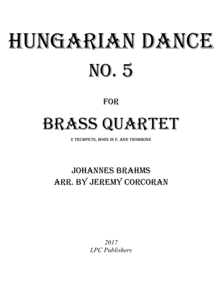 Hungarian Dance No 5 For Brass Quartet Sheet Music