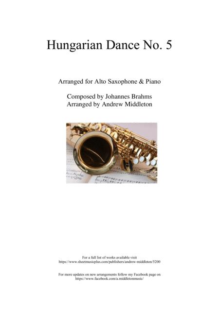 Free Sheet Music Hungarian Dance No 5 In G Minor Arranged For Alto Saxophone And Piano