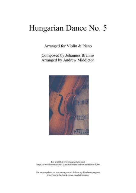 Hungarian Dance No 5 In G Minor Arranged For Violin And Piano Sheet Music