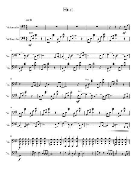 Hurt 2cellos Sheet Music