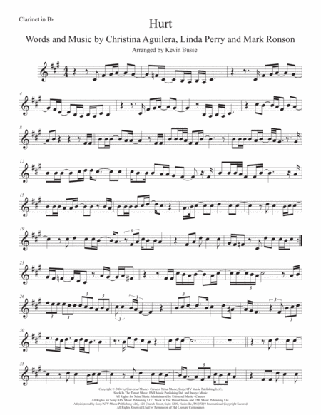 Hurt Clarinet Original Key Sheet Music