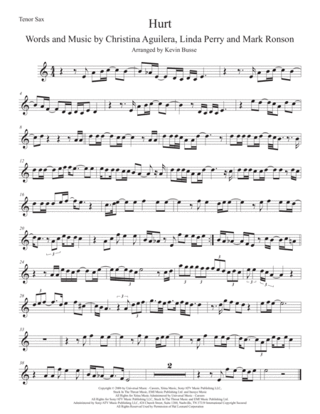 Hurt Tenor Sax Easy Key Of C Sheet Music