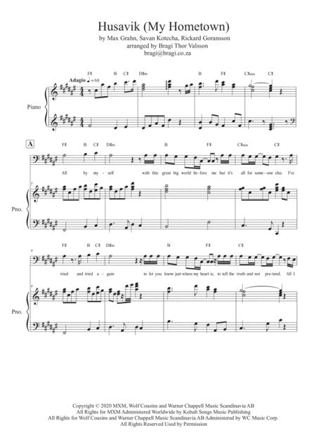 Free Sheet Music Husavik My Hometown For Male Solo Singer And Piano