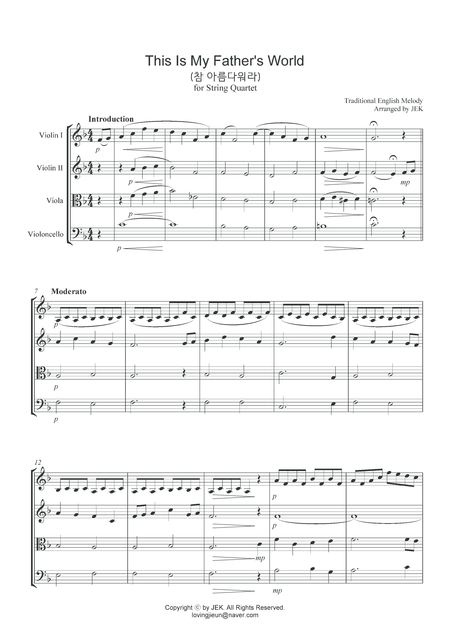 Hymn For String Quartet This Is My Fathers World Sheet Music