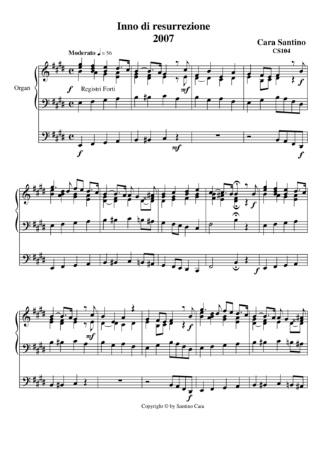 Free Sheet Music Hymn Of Resurrection For Organ Cs104