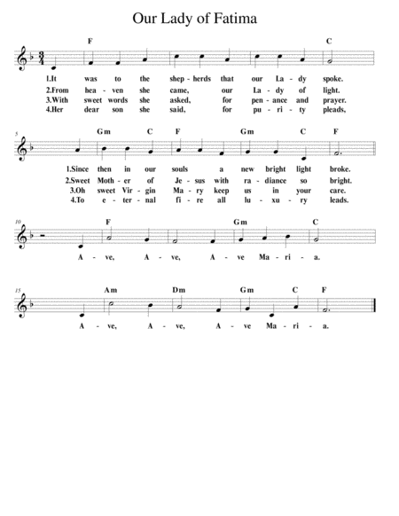 Hymn To Our Lady Of Fatima Sheet Music