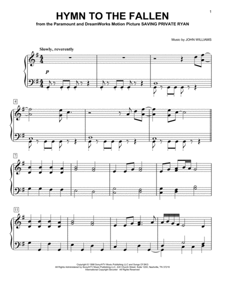Hymn To The Fallen From Saving Private Ryan Sheet Music