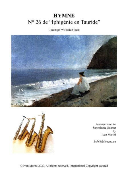 Free Sheet Music Hymne N 26 From Iphigenia In Tauris For Saxophone Quartet