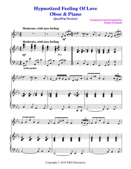 Hypnotized Feeling Of Love Piano Background For Oboe And Piano Sheet Music