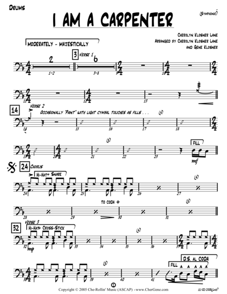 I Am A Carpenter Josephs Song Drums Sheet Music