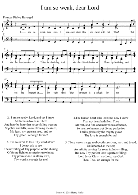 Free Sheet Music I Am So Weak Dear Lord A New Tune To A Wonderful Frances Ridley Havergal Hymn