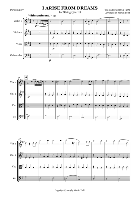 Free Sheet Music I Arise From Dreams For String Quartet