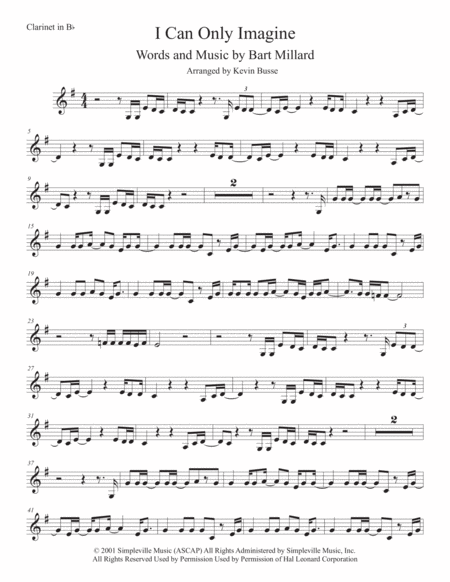 Free Sheet Music I Can Only Imagine Clarinet