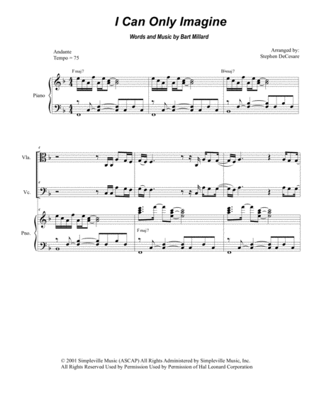 Free Sheet Music I Can Only Imagine For String Quartet