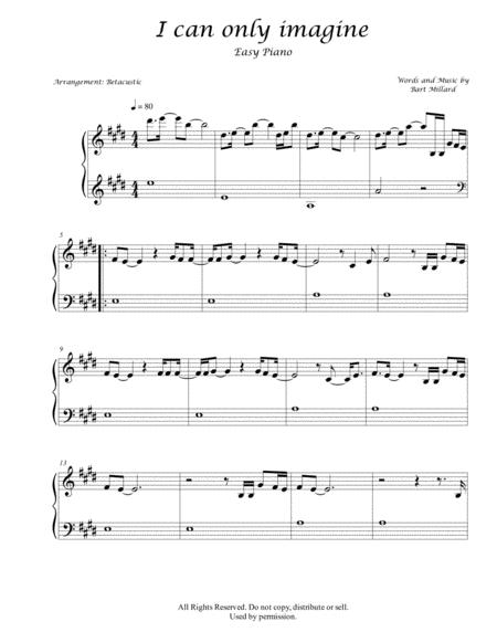 Free Sheet Music I Can Only Imagine Mercyme Sheet Music Easy Piano