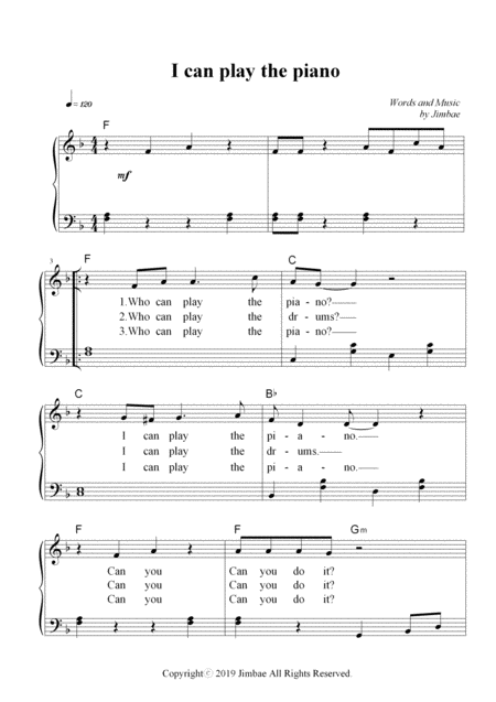 Free Sheet Music I Can Play The Piano Nursery Rhymes For Easy Piano