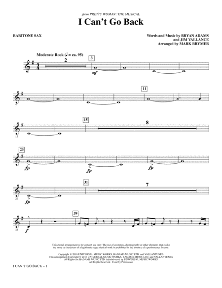 I Cant Go Back From Pretty Woman The Musical Arr Mark Brymer Baritone Sax Sheet Music