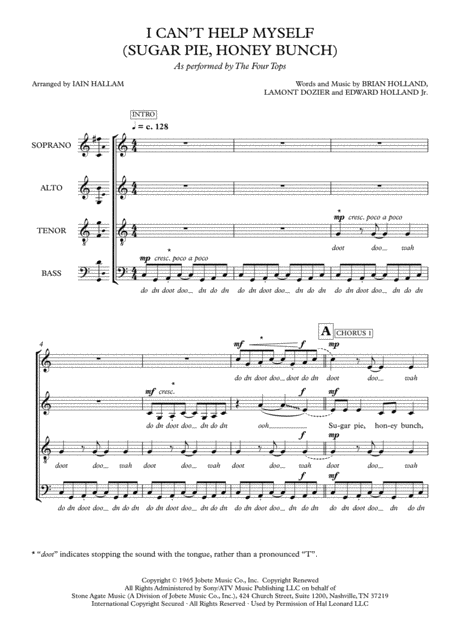 I Cant Help Myself Sugar Pie Honey Bunch Satb A Cappella Sheet Music