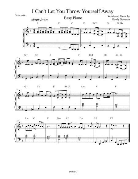 I Cant Let You Throw Yourself Away Randy Newman Sheet Music Easy Piano Sheet Music