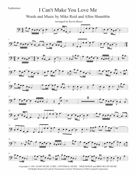 I Cant Make You Love Me Euphonium Easy Key Of C Sheet Music