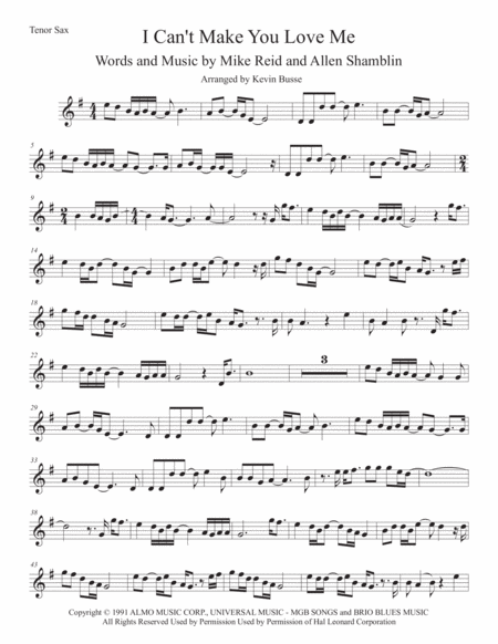 I Cant Make You Love Me Tenor Sax Sheet Music