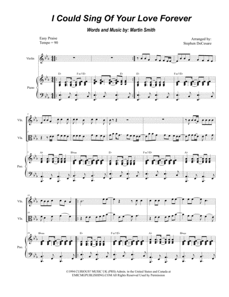 I Could Sing Of Your Love Forever Duet For Violin And Viola Sheet Music