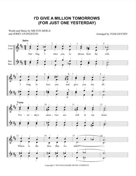 I D Give A Million Tomorrows Ssaa Sheet Music