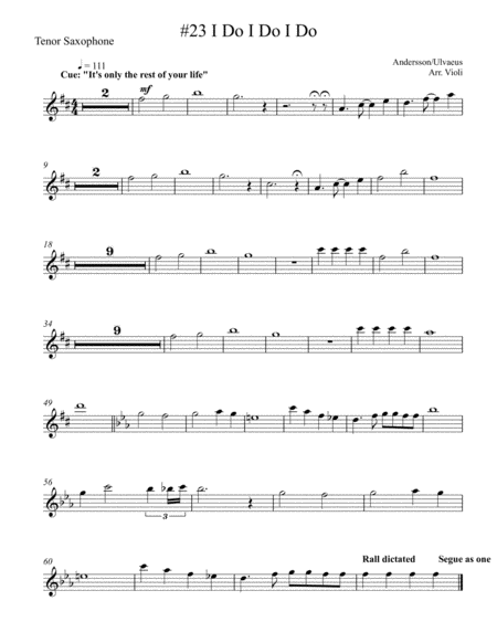 Free Sheet Music I Do I Do I Do Tenor Sax From Mamma Mia