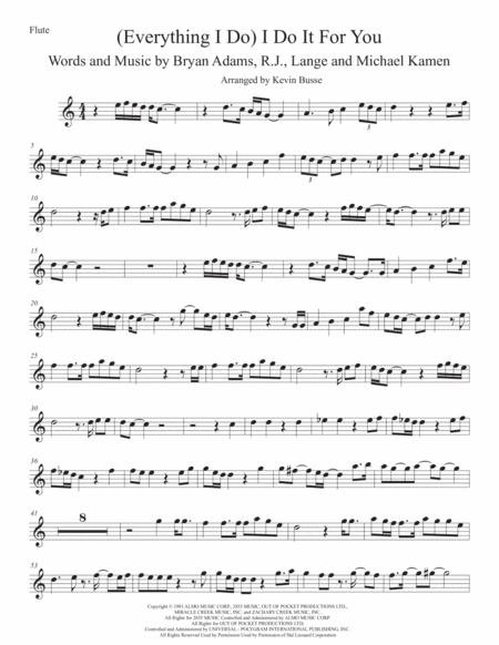 Free Sheet Music I Do It For You Easy Key Of C Flute