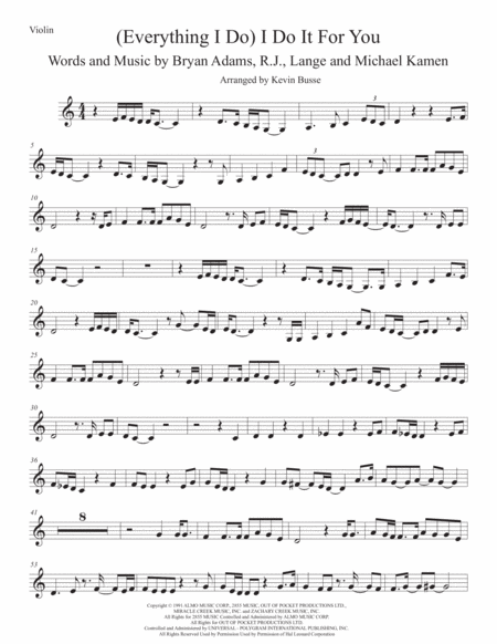 I Do It For You Easy Key Of C Violin Sheet Music