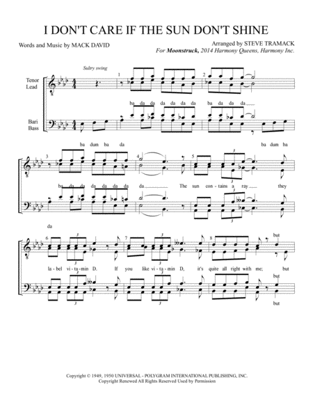 I Dont Care If The Sun Dont Shine Sheet Music