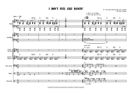 Free Sheet Music I Dont Feel Like Dancin Voice And 7 Piece Studio Rhythm Section Key Of D