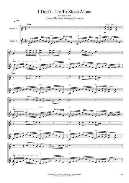 I Dont Like To Sleep Alone Duet Guitar Score Sheet Music