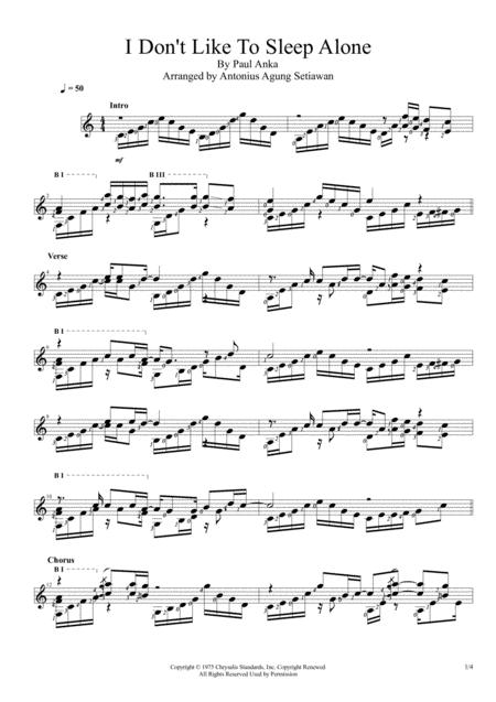 I Dont Like To Sleep Alone Solo Guitar Score Sheet Music