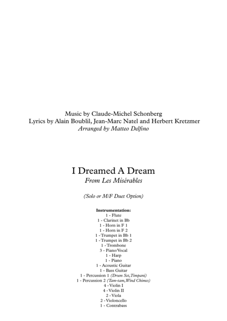 I Dreamed A Dream Solo Voices And Orchestra Sheet Music