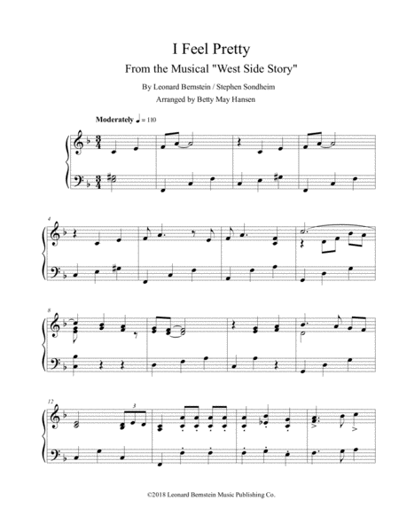 Free Sheet Music I Feel Pretty West Side Story