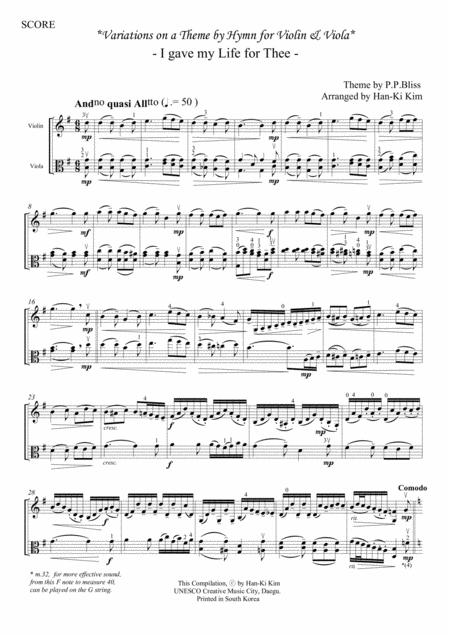 I Gave My Life For Thee For Violin And Viola Sheet Music