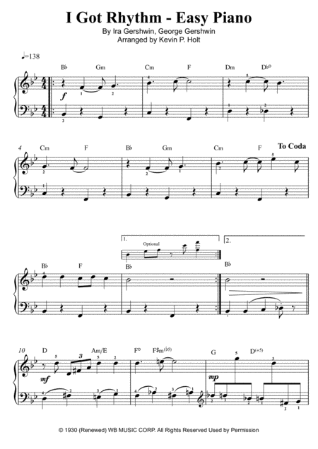 Free Sheet Music I Got Rhythm Easy Piano