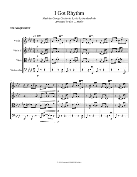 I Got Rhythm Gershwin String Quartet Sheet Music