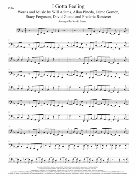 I Gotta Feeling Cello Sheet Music