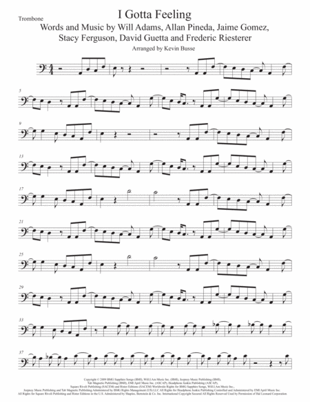 Free Sheet Music I Gotta Feeling Trombone Easy Key Of C