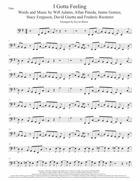 Free Sheet Music I Gotta Feeling Tuba Original Key